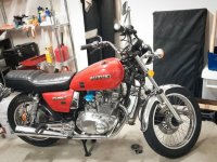 morale pic of the bike with tank seat and fairings set back on top